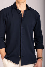 Navy Jersey Shirt - Featherstone London men's shirting - Close Up