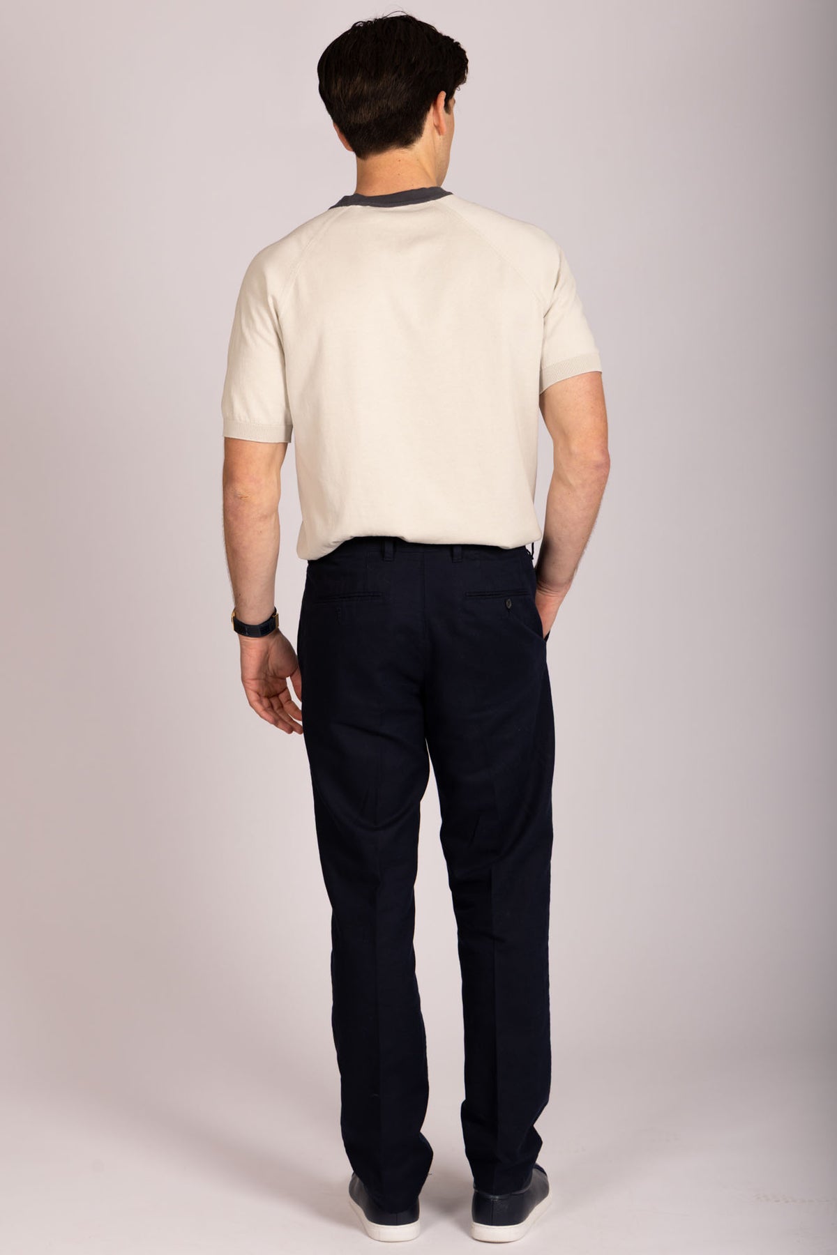 Featherstone London cream short sleeve knit with contrast collar - back view
