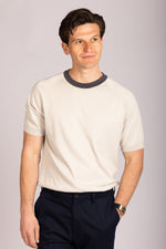 Featherstone London cream short sleeve knit with contrast collar