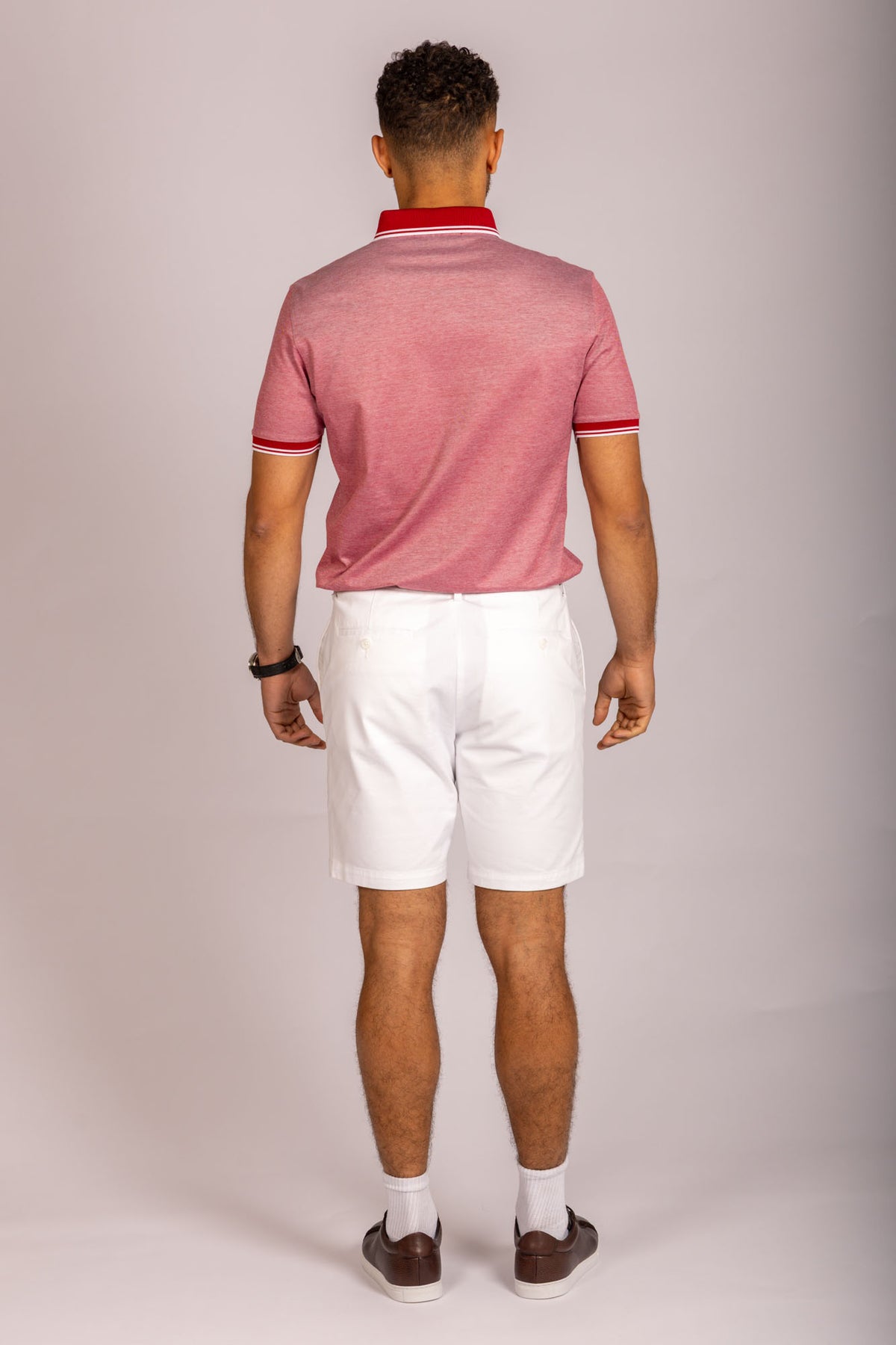 Red tipped performance polo – Featherstone London men’s polo shirts - Back View