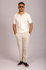 Featherstone London cream open collar knit polo