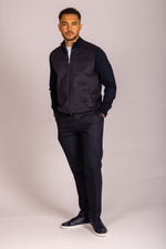 Navy Alcantara funnel neck zip-up – Featherstone London men’s outerwear - Full Body