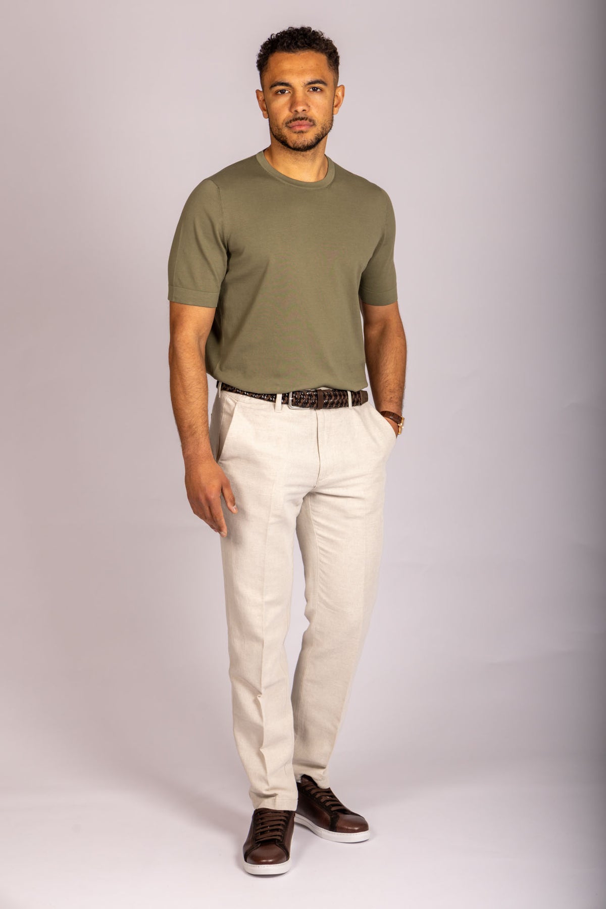 Olive green crew neck T-shirt – Featherstone London men’s T-shirts - Full Body