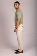 Sage green knit polo – Featherstone London men’s polo shirts - Side View