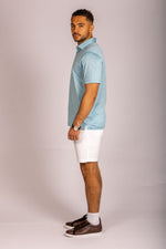 Ice blue performance polo – Featherstone London men’s polo shirts - Side View