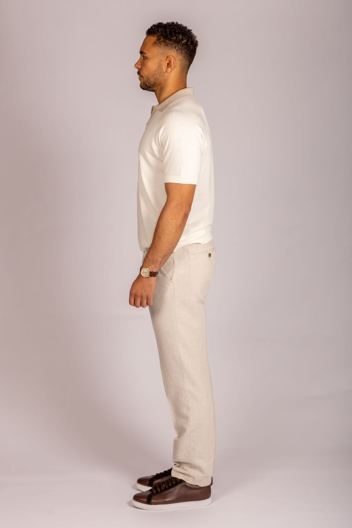 Featherstone London cream open collar knit polo - side