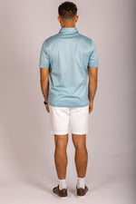 Ice blue performance polo – Featherstone London men’s polo shirts -Back view