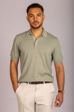 Sage green knit polo – Featherstone London men’s polo shirts
