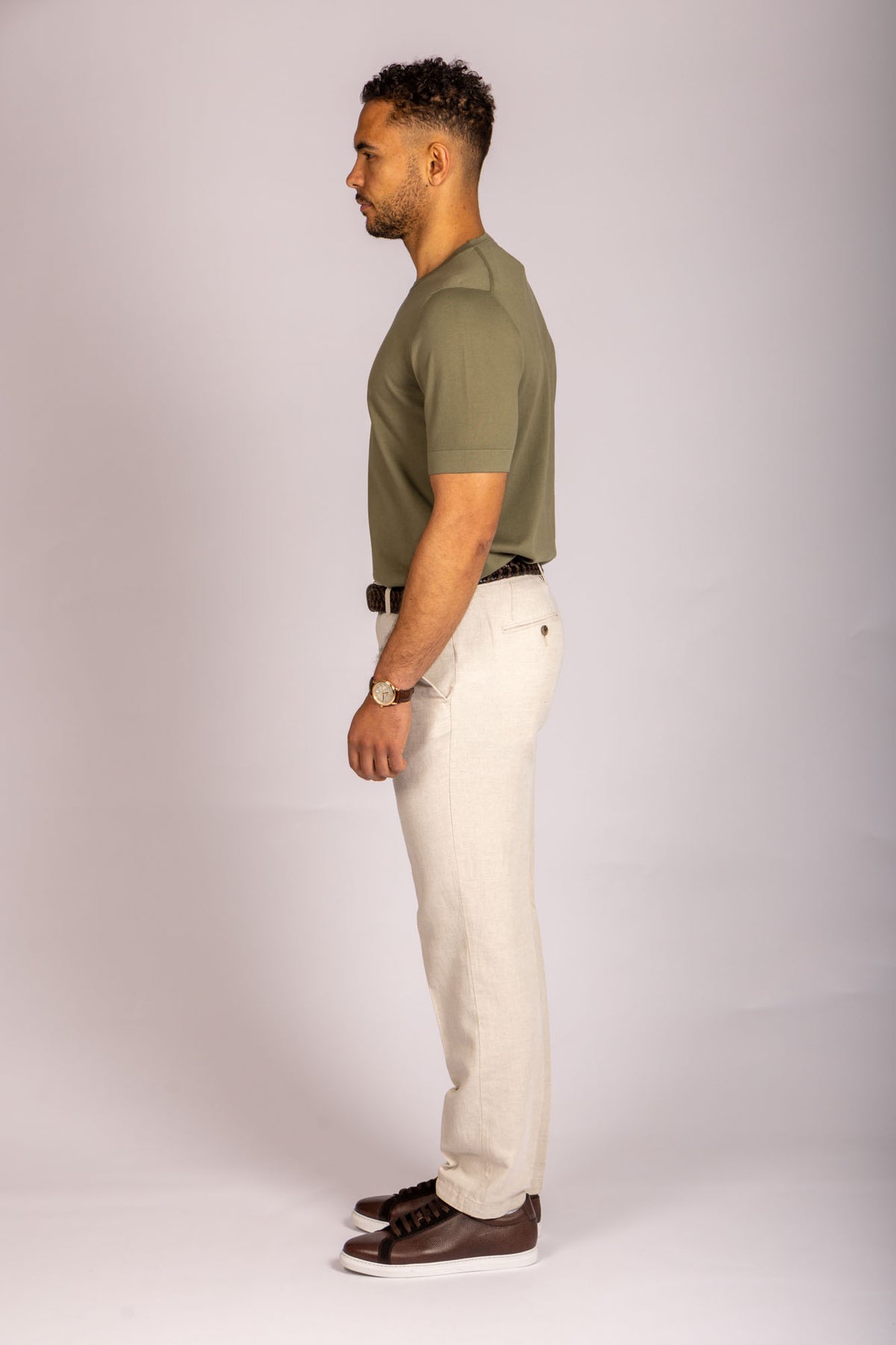 Olive green crew neck T-shirt – Featherstone London men’s T-shirts - Side View