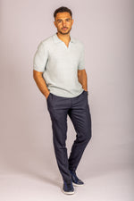 Soft sage open collar knit polo – Featherstone London men’s polo shirts - Full Body