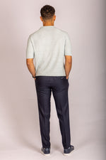 Soft sage open collar knit polo – Featherstone London men’s polo shirts - Back View