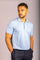 Sky Blue & Brown Contrast-Tipped Knitted Cotton Polo Shirt