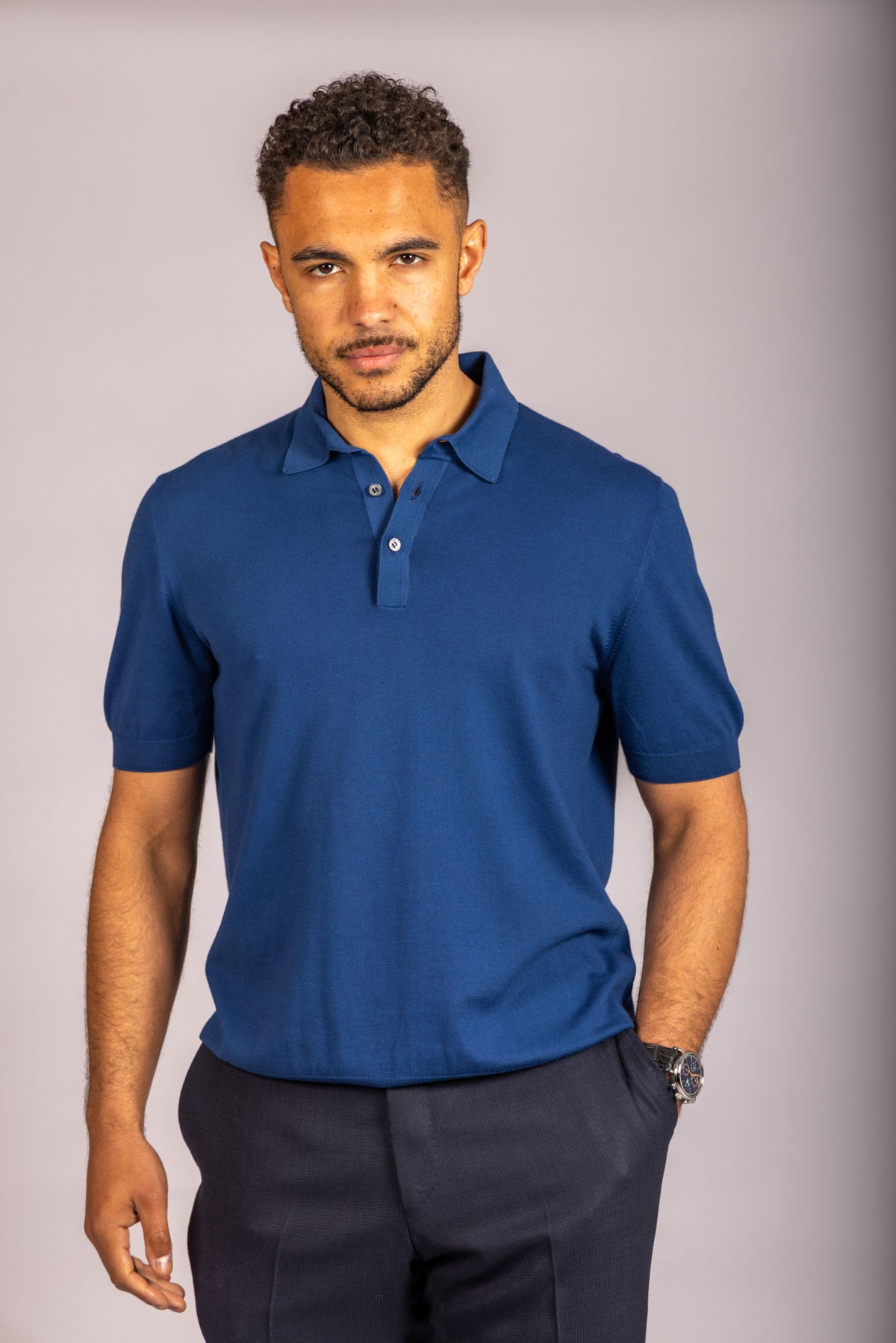 Navy blue knit polo – Featherstone London men’s polo shirts