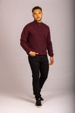 Burgundy Super Geelong Wool Funnel Neck Zip Up Cardigan