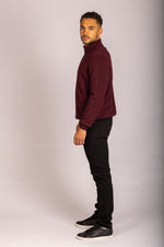 Burgundy Super Geelong Wool Funnel Neck Zip Up Cardigan