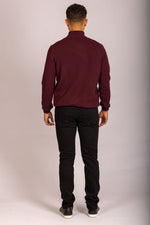 Burgundy Super Geelong Wool Funnel Neck Zip Up Cardigan