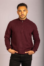 Burgundy Super Geelong Wool Funnel Neck Zip Up Cardigan