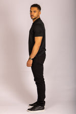 Jet Black Zip Cotton Polo Shirt
