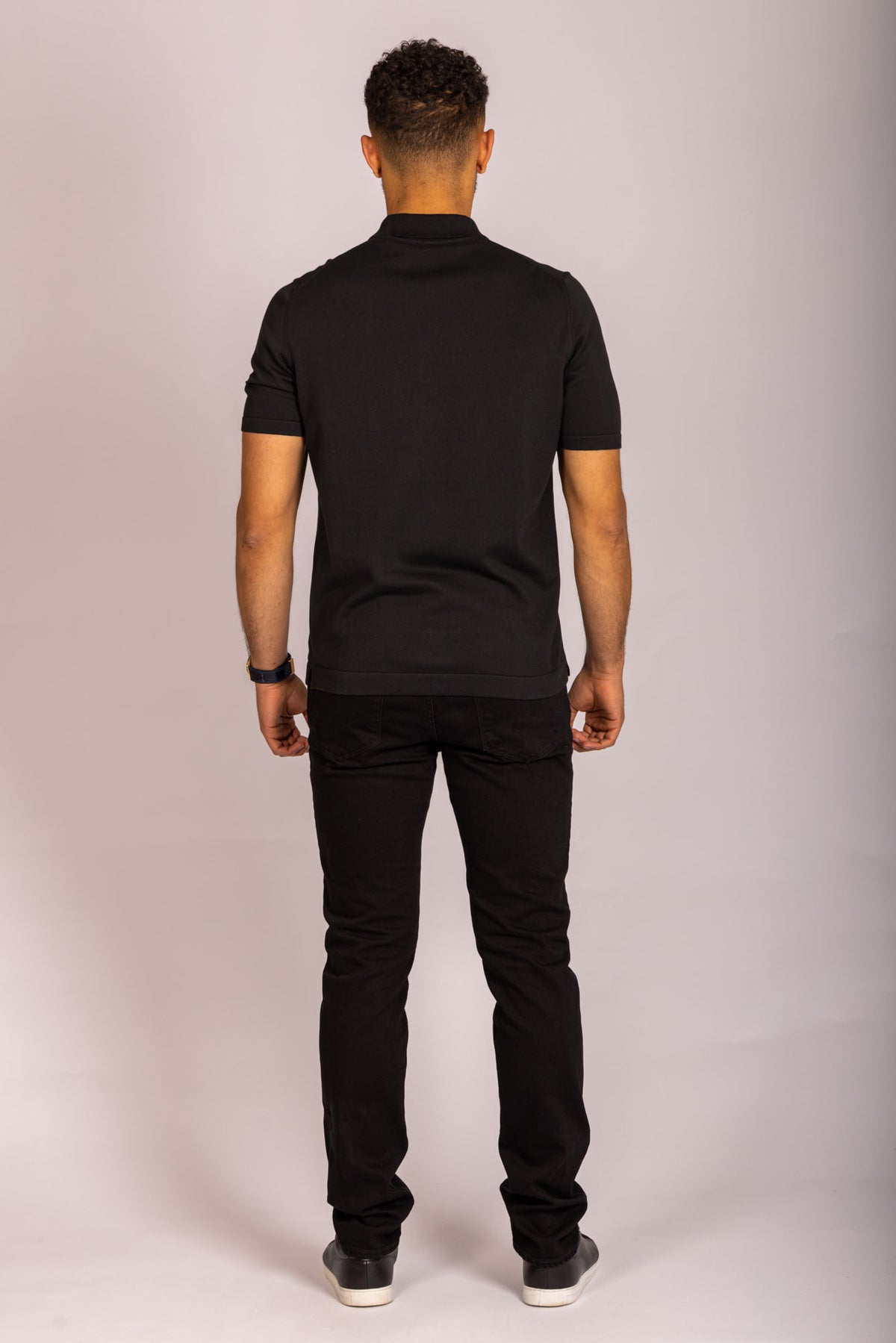 Jet Black Zip Cotton Polo Shirt