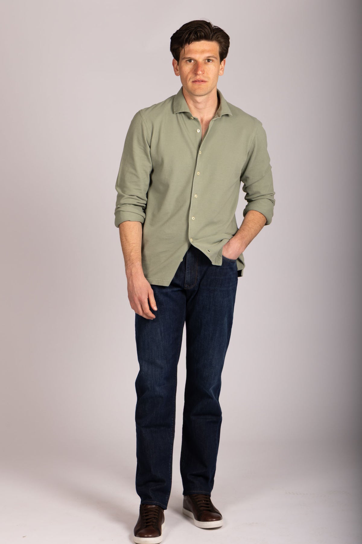 The Amalfi Jersey Shirt in Sage Green