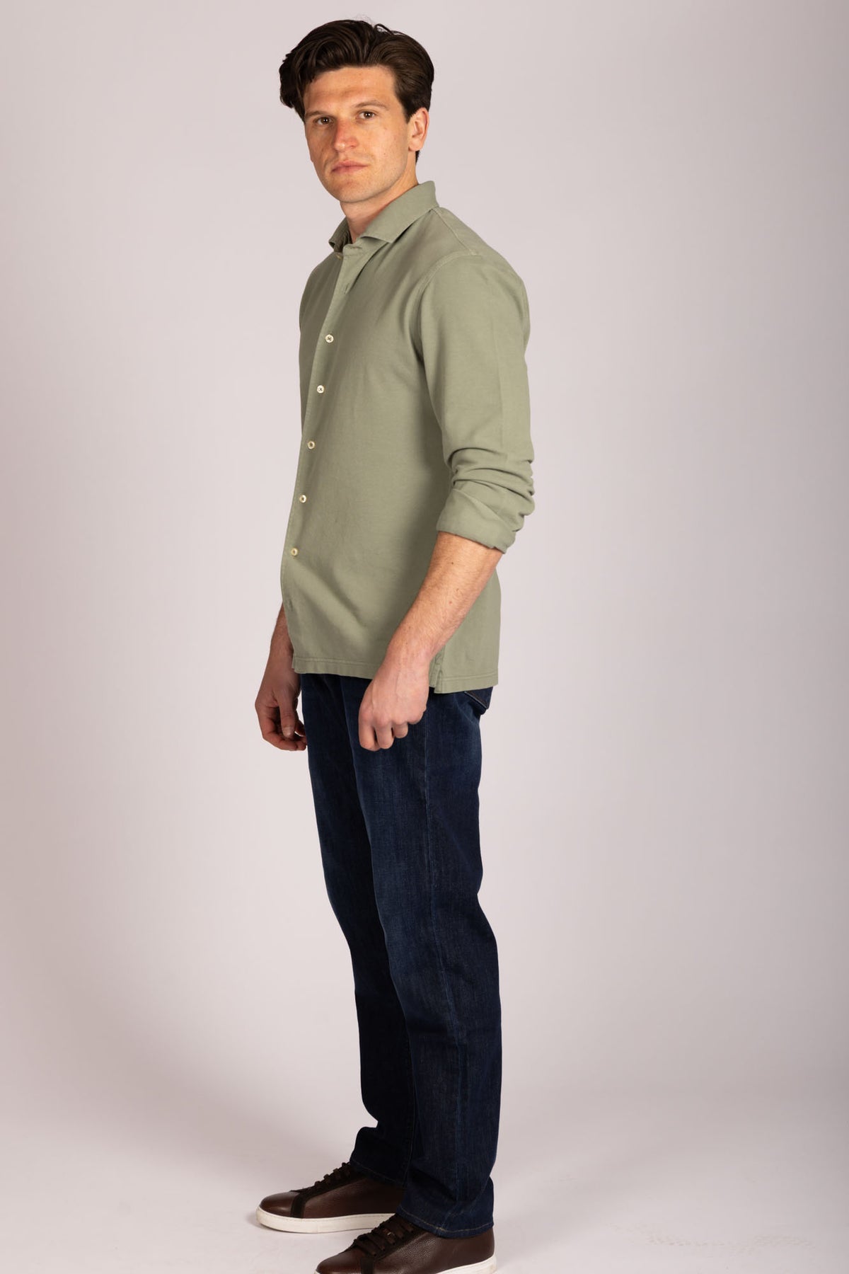 The Amalfi Jersey Shirt in Sage Green