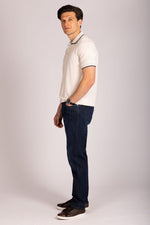 Oatmeal & Navy Contrast Tipped Knitted Cotton Polo