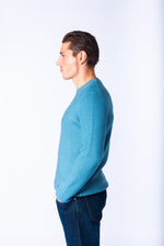Sky Blue Textured Knit Crew Neck Jumper