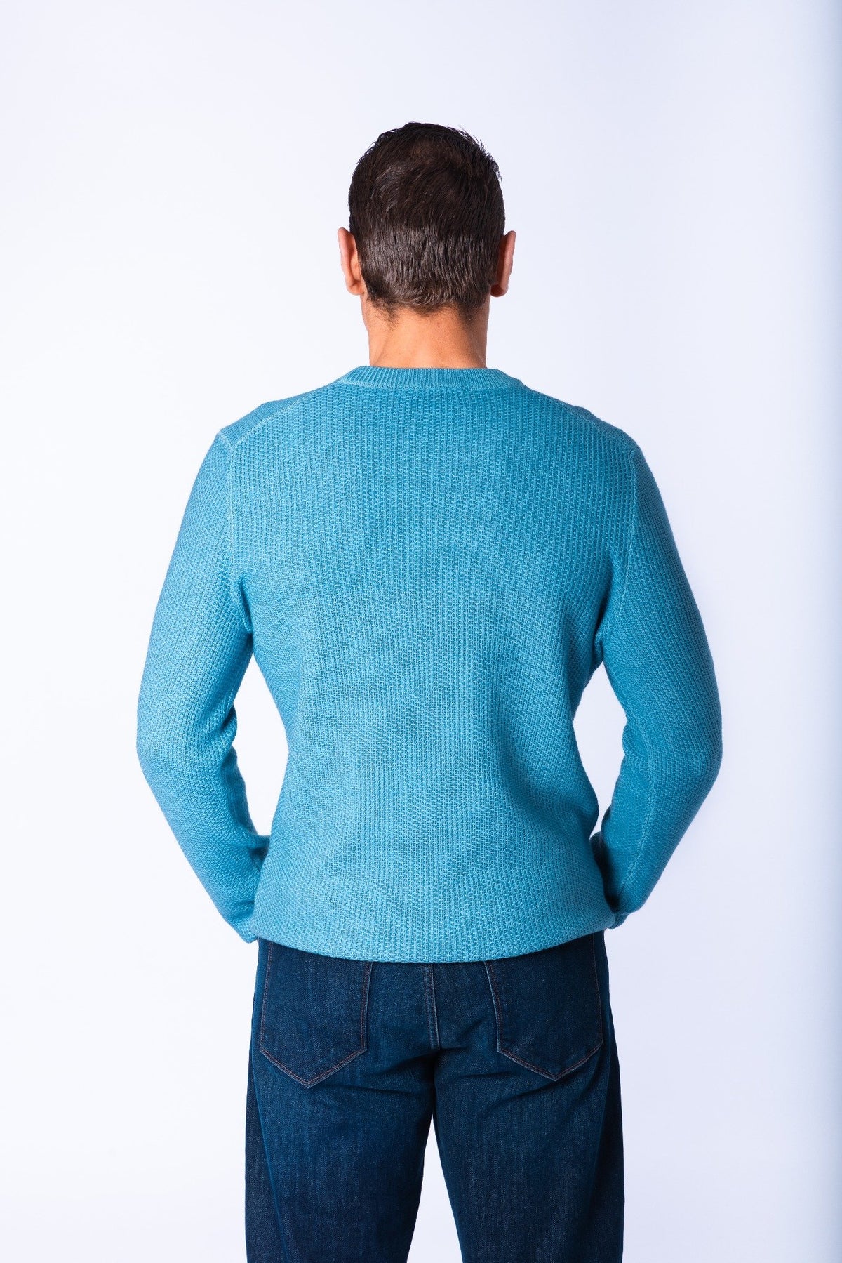 Sky Blue Textured Knit Crew Neck Jumper