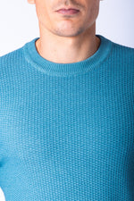 Sky Blue Textured Knit Crew Neck Jumper
