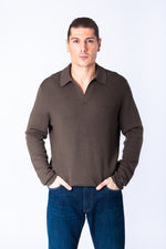 Chocolate Brown Wool Knitted Polo with Embroidered Logo