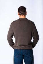 Chocolate Brown Wool Knitted Polo with Embroidered Logo