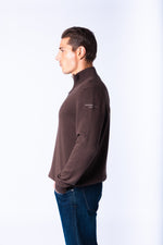 Brown Wool & Cashmere Quarter Zip Jumper with Embroidered Logo