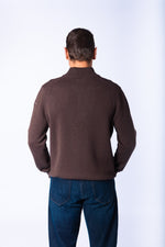 Brown Wool & Cashmere Quarter Zip Jumper with Embroidered Logo