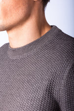 Taupe Textured Knit Crew Neck Jumper