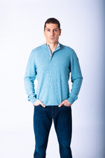 Sky Blue Wool & Cashmere Quarter Zip Jumper with Embroidered Logo