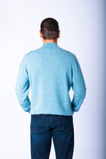 Sky Blue Wool & Cashmere Quarter Zip Jumper with Embroidered Logo