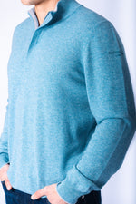 Sky Blue Wool & Cashmere Quarter Zip Jumper with Embroidered Logo