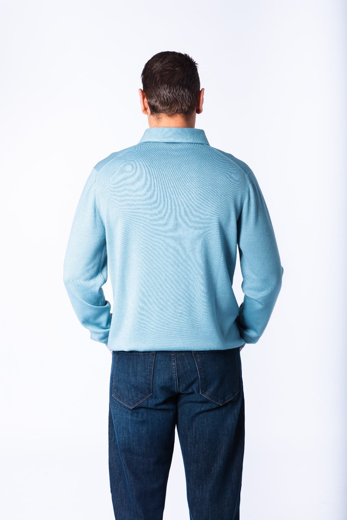 Sky Blue Fine Knit Polo Jumper