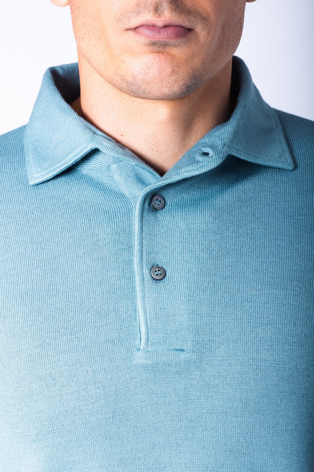 Sky Blue Fine Knit Polo Jumper