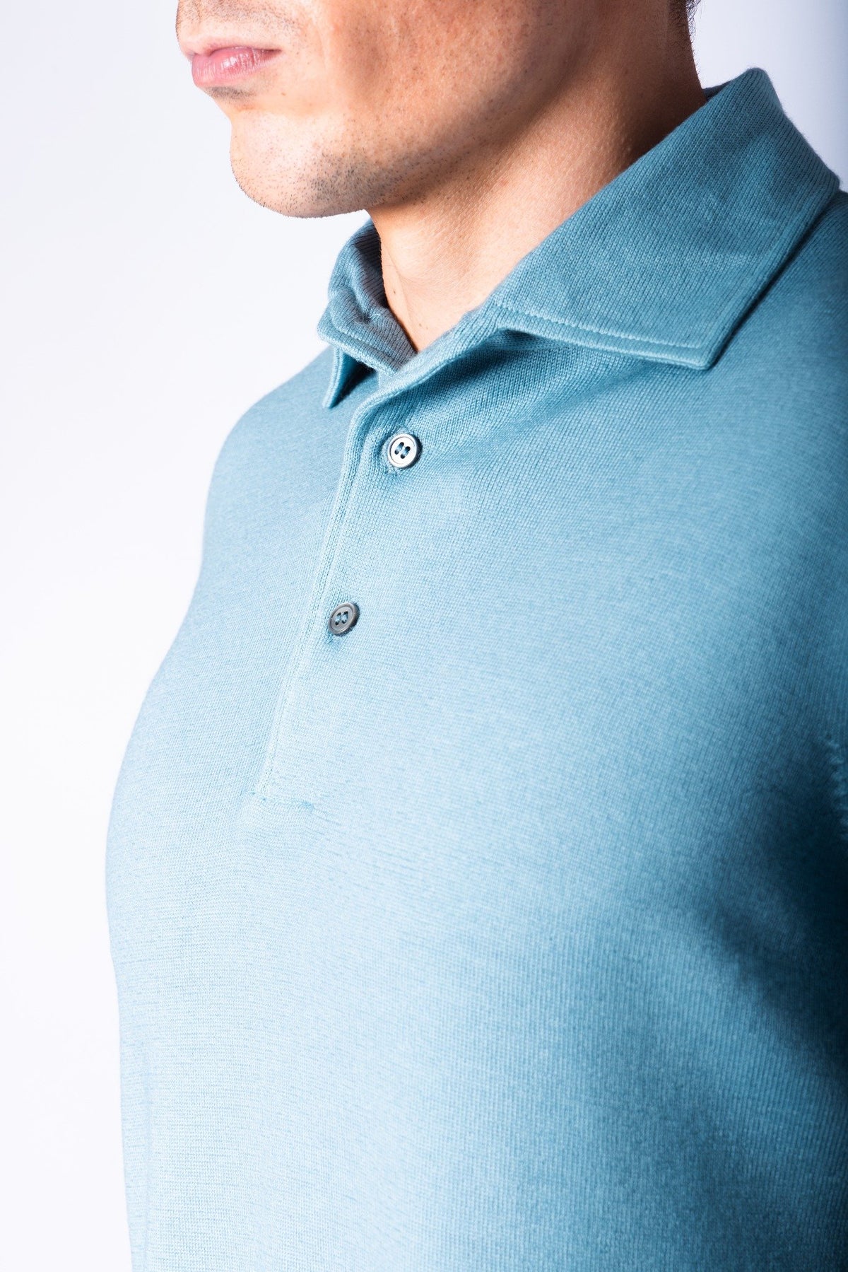 Sky Blue Fine Knit Polo Jumper