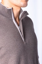 Taupe Wool & Cashmere Quarter Zip Jumper with Embroidered Logo