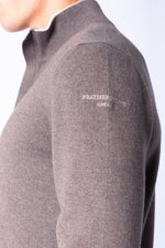 Taupe Wool & Cashmere Quarter Zip Jumper with Embroidered Logo