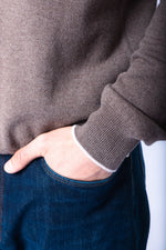 Taupe Wool & Cashmere Quarter Zip Jumper with Embroidered Logo