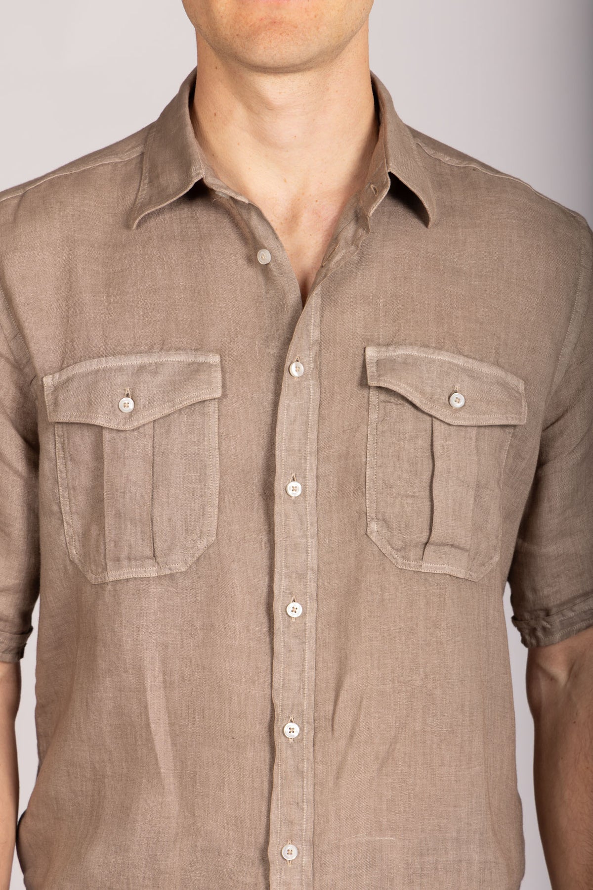 Taupe Linen Short Sleeve Shirt