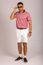 Heather Red & White Contrast-Tipped Cotton Polo Shirt