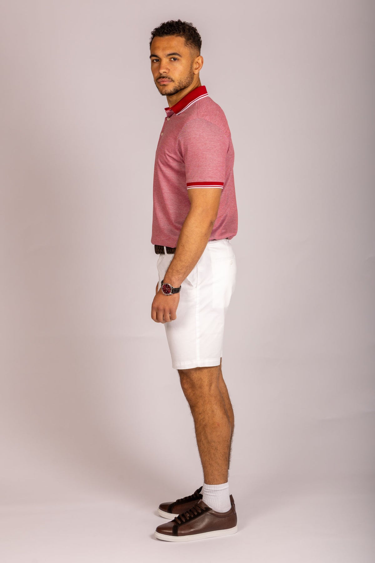 Heather Red & White Contrast-Tipped Cotton Polo Shirt
